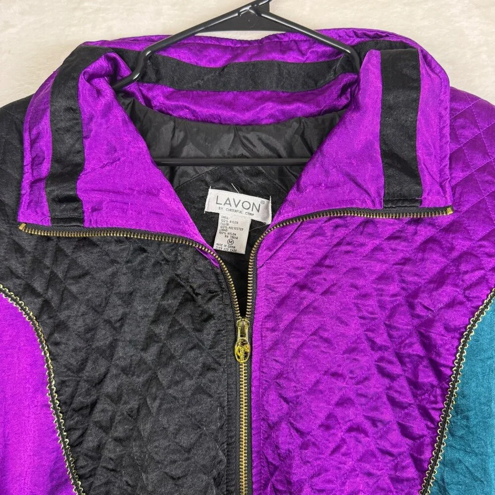 Vintage 80s Colorblock Windbreaker Jacket Purple Teal Black Medium‎
